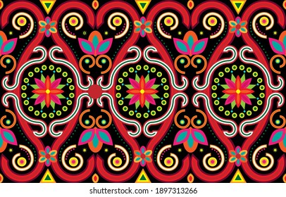 Patrones de curvas sobre un fondo de tela de estilo asiático.Utilizados para la decoración de textiles, ropa, alfombras, papel pintado u otras obras.