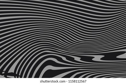 Curve Random Chaotic Lines Abstract Geometric Pattern Texture, Modern, Contemporary Art Illustration with Black White Striped Lines, Wavy, Curving Distortion Effect, Bending, Warped Lines