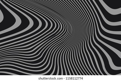 Curve Random Chaotic Lines Abstract Geometric Pattern Texture, Modern, Contemporary Art Illustration with Black White Striped Lines, Wavy, Curving Distortion Effect, Bending, Warped Lines
