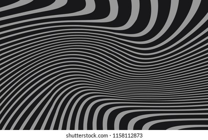 Curve Random Chaotic Lines Abstract Geometric Pattern Texture, Modern, Contemporary Art Illustration with Black White Striped Lines, Wavy, Curving Distortion Effect, Bending, Warped Lines
