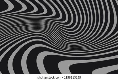 Curve Random Chaotic Lines Abstract Geometric Pattern Texture, Modern, Contemporary Art Illustration with Black White Striped Lines, Wavy, Curving Distortion Effect, Bending, Warped Lines