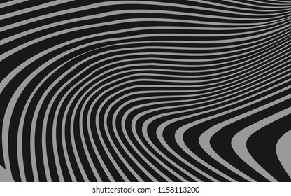 Curve Random Chaotic Lines Abstract Geometric Pattern Texture, Modern, Contemporary Art Illustration with Black White Striped Lines, Wavy, Curving Distortion Effect, Bending, Warped Lines