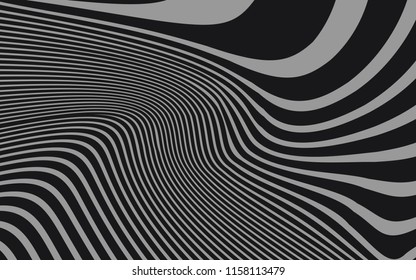 Curve Random Chaotic Lines Abstract Geometric Pattern Texture, Modern, Contemporary Art Illustration with Black White Striped Lines, Wavy, Curving Distortion Effect, Bending, Warped Lines