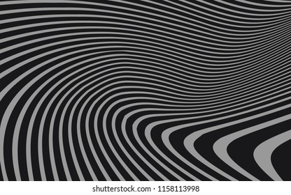 Líneas caóticas aleatorias de curva Resumen Textura de patrón geométrico, Ilustración de arte contemporáneo con líneas rayadas blancas negras, onduladas, efectos de distorsión curvada, plegado, líneas retorcidas