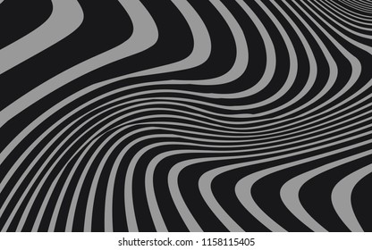 Curve Random Chaotic Lines Abstract Geometric Pattern Texture, Modern, Contemporary Art Illustration with Black White Striped Lines, Wavy, Curving Distortion Effect, Bending, Warped Lines