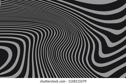 Líneas caóticas aleatorias de curva Resumen Textura de patrón geométrico, Ilustración de arte contemporáneo con líneas rayadas blancas negras, onduladas, efectos de distorsión curvada, plegado, líneas retorcidas