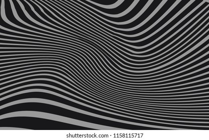 Kurven Random Chaotic Lines Abstrakte Geometrische Muster Textur, Moderne, Zeitgenössische Kunstillustration mit schwarz-weißen Streifen Linien, Wavy, Kurven Verzerrungseffekt, Bending, gezwirnte Linien