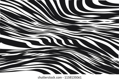 Curve Random Chaotic Lines Abstract Geometric Pattern Texture, Modern, Contemporary Art Illustration with Black White Striped Lines, Wavy, Curving Distortion Effect, Bending, Warped Lines