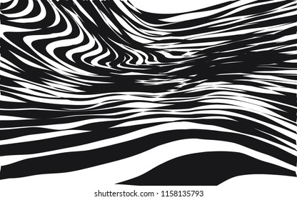Curve Random Chaotic Lines Abstract Geometric Pattern Texture, Modern, Contemporary Art Illustration with Black White Striped Lines, Wavy, Curving Distortion Effect, Bending, Warped Lines