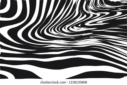 Curve Random Chaotic Lines Abstract Geometric Pattern Texture, Modern, Contemporary Art Illustration with Black White Striped Lines, Wavy, Curving Distortion Effect, Bending, Warped Lines