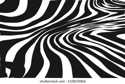 Curve Random Chaotic Lines Abstract Geometric Pattern Texture, Modern, Contemporary Art Illustration with Black White Striped Lines, Wavy, Curving Distortion Effect, Bending, Warped Lines