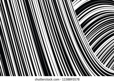 Curve Random Chaotic Lines Abstract Geometric Pattern Texture, Modern, Contemporary Art Illustration with Black White Striped Lines, Wavy, Curving Distortion Effect, Bending, Warped Lines