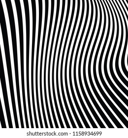 Curve Random Chaotic Lines Abstract Geometric Pattern Texture, Modern, Contemporary Art Illustration with Black White Striped Lines, Wavy, Curving Distortion Effect, Bending, Warped Lines