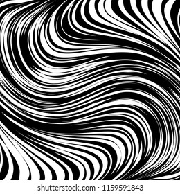 Curve Random Chaotic Lines Abstract Geometric Pattern Texture, Modern, Contemporary Art Illustration with Black White Striped Lines, Wavy, Curving Distortion Effect, Bending, Warped Lines