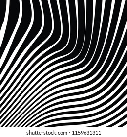 Curve Random Chaotic Lines Abstract Geometric Pattern Texture, Modern, Contemporary Art Illustration with Black White Striped Lines, Wavy, Curving Distortion Effect, Bending, Warped Lines