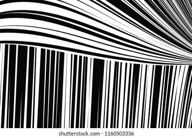 Curve Random Chaotic Lines Abstract Geometric Pattern Texture, Modern, Contemporary Art Illustration with Black White Striped Lines, Wavy, Curving Distortion Effect, Bending, Warped Lines