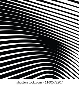 Curve Random Chaotic Lines Abstract Geometric Pattern Texture, Modern, Contemporary Art Illustration with Black White Striped Lines, Wavy, Curving Distortion Effect, Bending, Warped Lines