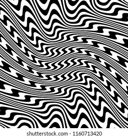 Curve Random Chaotic Lines Abstract Geometric Pattern Texture, Modern, Contemporary Art Illustration with Black White Striped Lines, Wavy, Curving Distortion Effect, Bending, Warped Lines