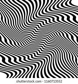 Curve Random Chaotic Lines Abstract Geometric Pattern Texture, Modern, Contemporary Art Illustration with Black White Striped Lines, Wavy, Curving Distortion Effect, Bending, Warped Lines