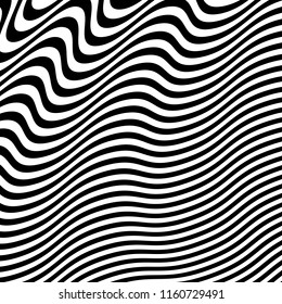 Curve Random Chaotic Lines Abstract Geometric Pattern Texture, Modern, Contemporary Art Illustration with Black White Striped Lines, Wavy, Curving Distortion Effect, Bending, Warped Lines