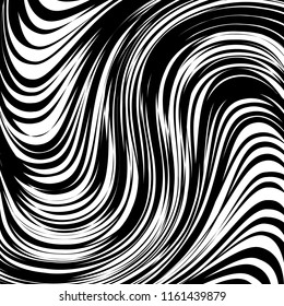 Curve Random Chaotic Lines Abstract Geometric Pattern Texture, Modern, Contemporary Art Illustration with Black White Striped Lines, Wavy, Curving Distortion Effect, Bending, Warped Lines
