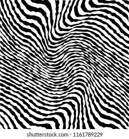 Líneas caóticas aleatorias de curva Resumen Textura de patrón geométrico, Ilustración de arte contemporáneo con líneas rayadas blancas negras, onduladas, efectos de distorsión curvada, plegado, líneas retorcidas