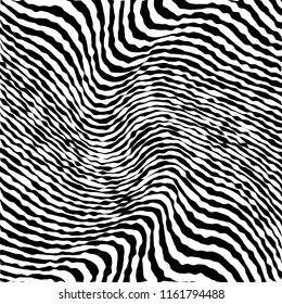 Curve Random Chaotic Lines Abstract Geometric Pattern Texture, Modern, Contemporary Art Illustration with Black White Striped Lines, Wavy, Curving Distortion Effect, Bending, Warped Lines