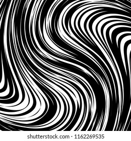 Curve Random Chaotic Lines Abstract Geometric Pattern Texture, Modern, Contemporary Art Illustration with Black White Striped Lines, Wavy, Curving Distortion Effect, Bending, Warped Lines