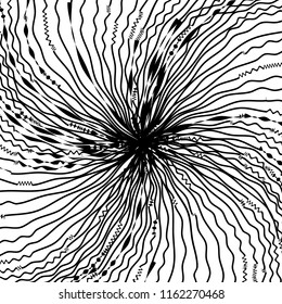 Kurven Random Chaotic Lines Abstrakte Geometrische Muster Textur, Moderne, Zeitgenössische Kunstillustration mit schwarz-weißen Streifen Linien, Wavy, Kurven Verzerrungseffekt, Bending, gezwirnte Linien