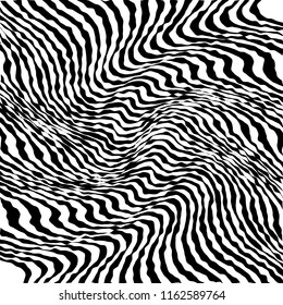 Curve Random Chaotic Lines Abstract Geometric Pattern Texture, Modern, Contemporary Art Illustration with Black White Striped Lines, Wavy, Curving Distortion Effect, Bending, Warped Lines