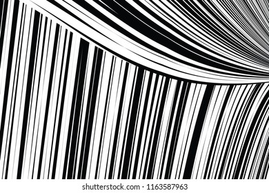 Líneas caóticas aleatorias de curva Resumen Textura de patrón geométrico, Ilustración de arte contemporáneo con líneas rayadas blancas negras, onduladas, efectos de distorsión curvada, plegado, líneas retorcidas