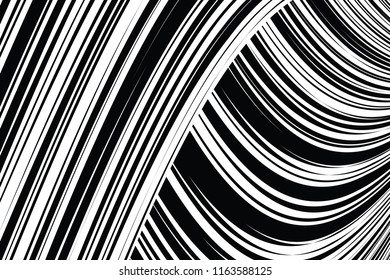 Curve Random Chaotic Lines Abstract Geometric Pattern Texture, Modern, Contemporary Art Illustration with Black White Striped Lines, Wavy, Curving Distortion Effect, Bending, Warped Lines