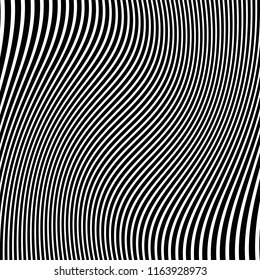 Líneas caóticas aleatorias de curva Resumen Textura de patrón geométrico, Ilustración de arte contemporáneo con líneas rayadas blancas negras, onduladas, efectos de distorsión curvada, plegado, líneas retorcidas