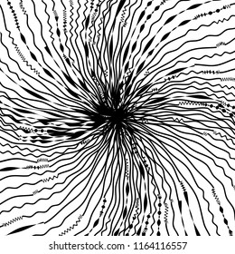 Kurven Random Chaotic Lines Abstrakte Geometrische Muster Textur, Moderne, Zeitgenössische Kunstillustration mit schwarz-weißen Streifen Linien, Wavy, Kurven Verzerrungseffekt, Bending, gezwirnte Linien