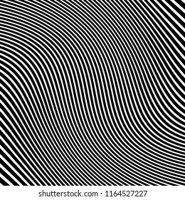 Curve Random Chaotic Lines Abstract Geometric Pattern Texture, Modern, Contemporary Art Illustration with Black White Striped Lines, Wavy, Curving Distortion Effect, Bending, Warped Lines