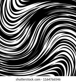 Curve Random Chaotic Lines Abstract Geometric Pattern Texture, Modern, Contemporary Art Illustration with Black White Striped Lines, Wavy, Curving Distortion Effect, Bending, Warped Lines