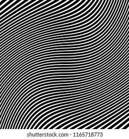 Curve Random Chaotic Lines Abstract Geometric Pattern Texture, Modern, Contemporary Art Illustration with Black White Striped Lines, Wavy, Curving Distortion Effect, Bending, Warped Lines
