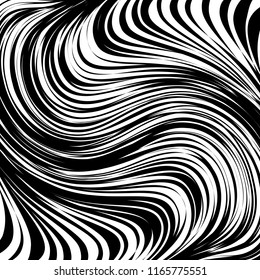 Curve Random Chaotic Lines Abstract Geometric Pattern Texture, Modern, Contemporary Art Illustration with Black White Striped Lines, Wavy, Curving Distortion Effect, Bending, Warped Lines