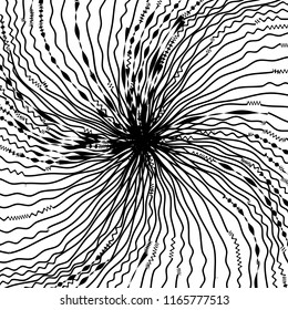 Curva Aleatória Chaotic Lines Abstract Geometric Pattern Texture, Moderno, Ilustração de arte contemporânea com linhas listradas brancas pretas, Ondulado, Efeito de Distorção de Curva, Dobragem, Linhas Deformadas