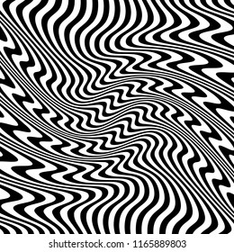 Curve Random Chaotic Lines Abstract Geometric Pattern Texture, Modern, Contemporary Art Illustration with Black White Striped Lines, Wavy, Curving Distortion Effect, Bending, Warped Lines
