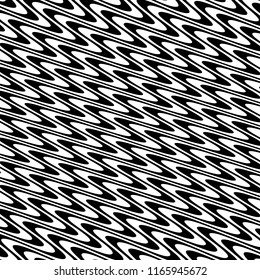 Líneas caóticas aleatorias de curva Resumen Textura de patrón geométrico, Ilustración de arte contemporáneo con líneas rayadas blancas negras, onduladas, efectos de distorsión curvada, plegado, líneas retorcidas