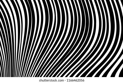 Curve Random Chaotic Lines Abstract Geometric Pattern Texture, Modern, Contemporary Art Illustration with Black White Striped Lines, Wavy, Curving Distortion Effect, Bending, Warped Lines