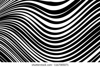 Curve Random Chaotic Lines Abstract Geometric Pattern Texture, Modern, Contemporary Art Illustration with Black White Striped Lines, Wavy, Curving Distortion Effect, Bending, Warped Lines