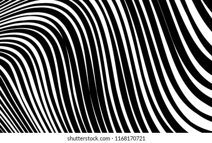 Curve Random Chaotic Lines Abstract Geometric Pattern Texture, Modern, Contemporary Art Illustration with Black White Striped Lines, Wavy, Curving Distortion Effect, Bending, Warped Lines
