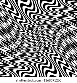 Curve Random Chaotic Lines Abstract Geometric Pattern Texture, Modern, Contemporary Art Illustration with Black White Striped Lines, Wavy, Curving Distortion Effect, Bending, Warped Lines