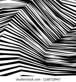 Curve Random Chaotic Lines Abstract Geometric Pattern Texture, Modern, Contemporary Art Illustration with Black White Striped Lines, Wavy, Curving Distortion Effect, Bending, Warped Lines