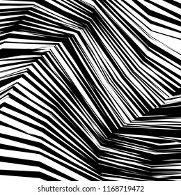 Curve Random Chaotic Lines Abstract Geometric Pattern Texture, Modern, Contemporary Art Illustration with Black White Striped Lines, Wavy, Curving Distortion Effect, Bending, Warped Lines