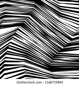 Kurven Random Chaotic Lines Abstrakte Geometrische Muster Textur, Moderne, Zeitgenössische Kunstillustration mit schwarz-weißen Streifen Linien, Wavy, Kurven Verzerrungseffekt, Bending, gezwirnte Linien