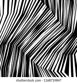 Kurven Random Chaotic Lines Abstrakte Geometrische Muster Textur, Moderne, Zeitgenössische Kunstillustration mit schwarz-weißen Streifen Linien, Wavy, Kurven Verzerrungseffekt, Bending, gezwirnte Linien