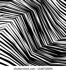 Kurven Random Chaotic Lines Abstrakte Geometrische Muster Textur, Moderne, Zeitgenössische Kunstillustration mit schwarz-weißen Streifen Linien, Wavy, Kurven Verzerrungseffekt, Bending, gezwirnte Linien